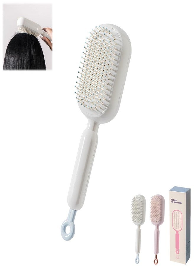 PMDYBY Retractable Cushion Massage Comb Brush, Pull Ring Cushion Massage Brush, Anti-Static Easy-Clean Massage Comb, Portable Travel, Smooth Clean Detangling Comb for All Hair Types(White) - Image 1